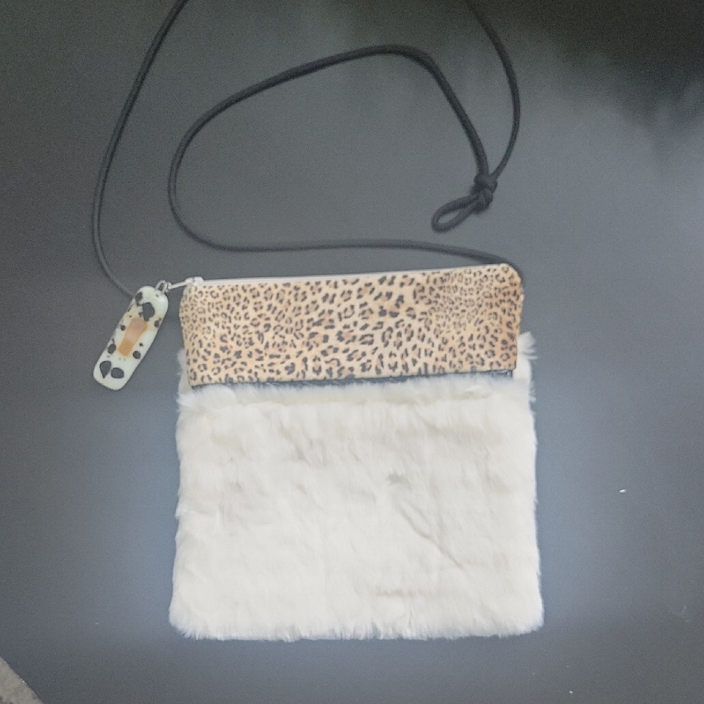 Handmade Leopard Print and White Fur Crossbody Bag